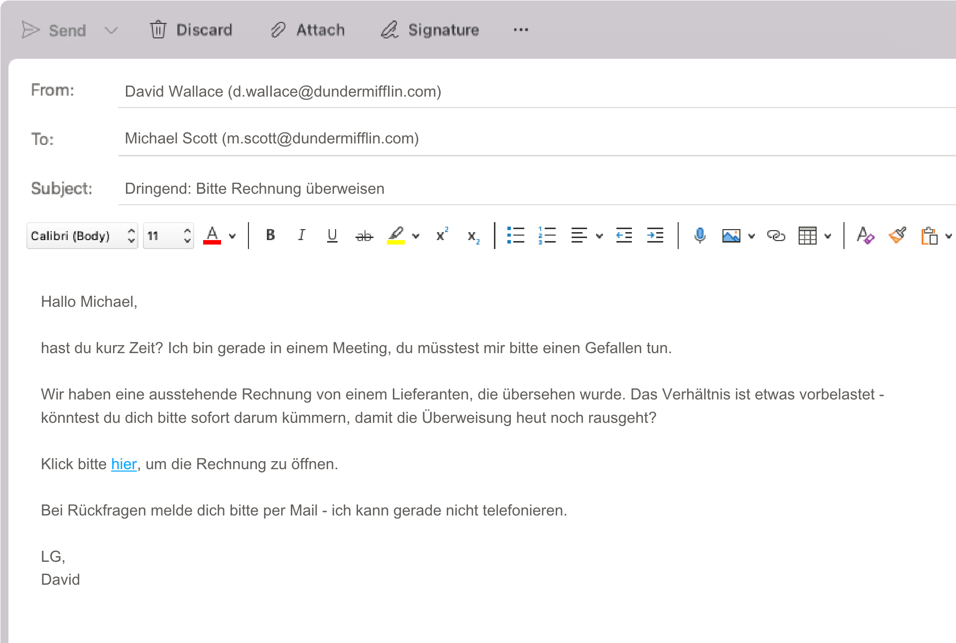 Beispiel einer klassischen Phishing E-Mail